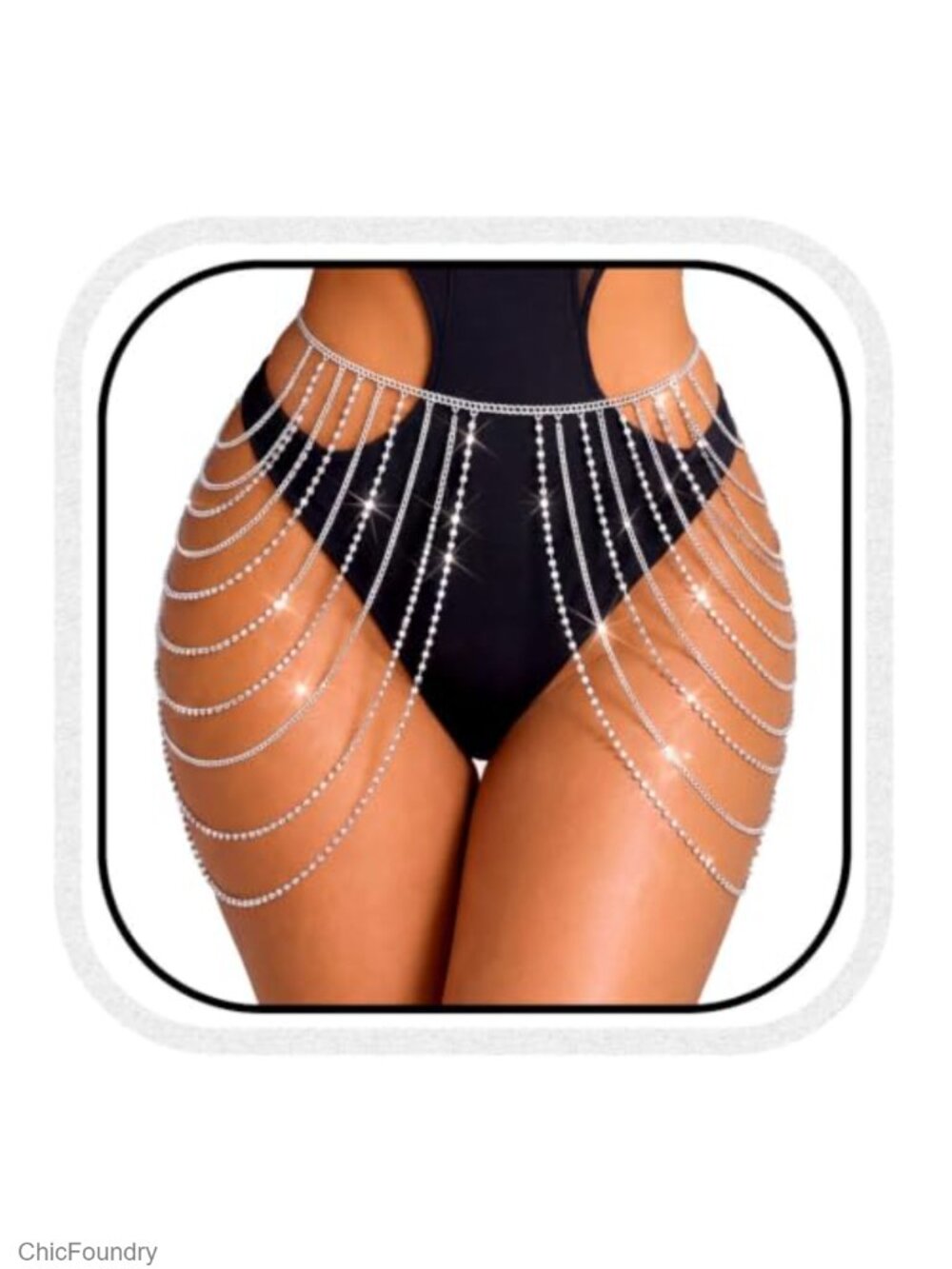 Rhinestone Waist Chain Layered Body Chain Adjustable Rave Festival Jewelry
